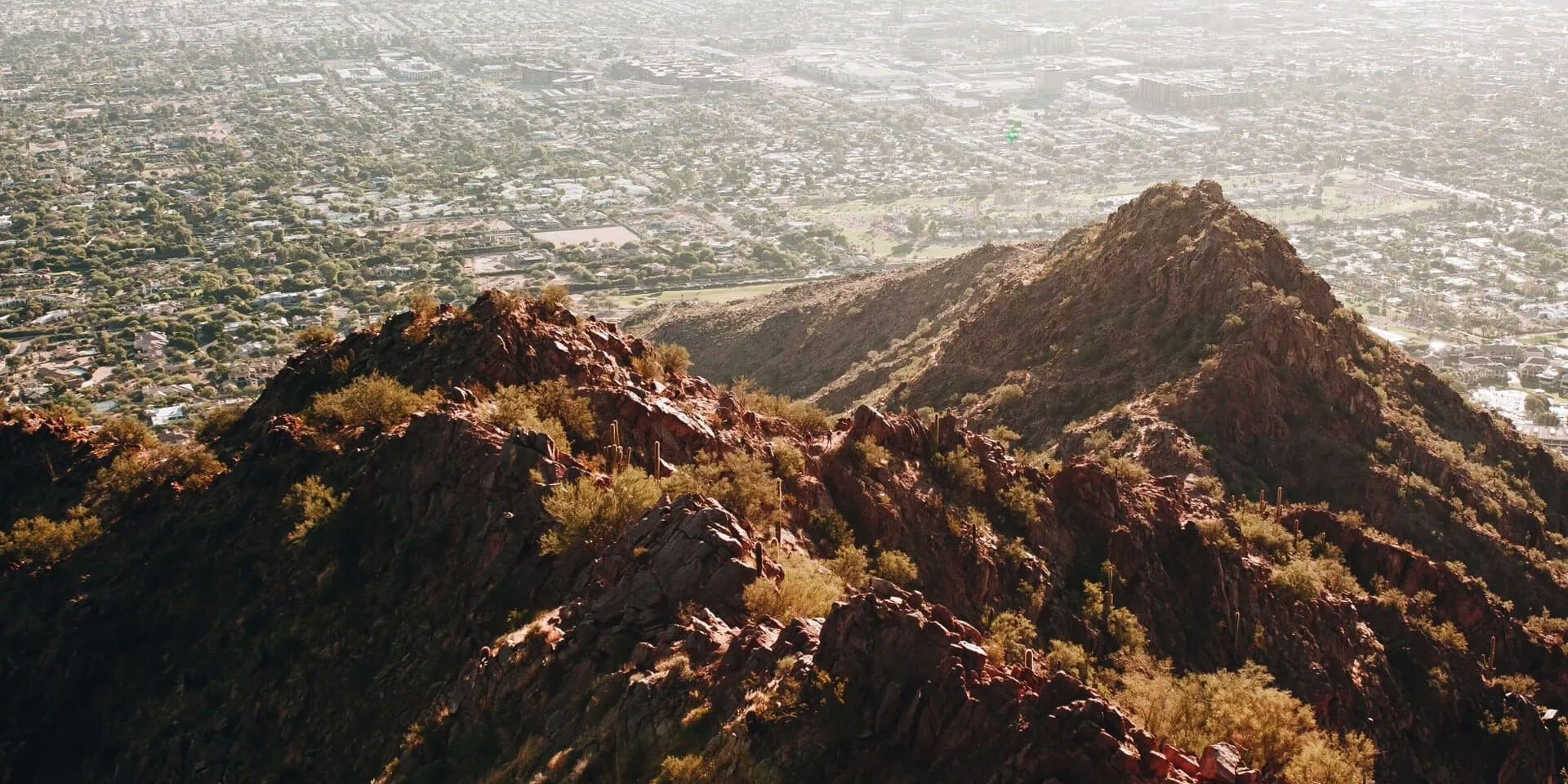 A view of the city from above, taken by someone in the air.